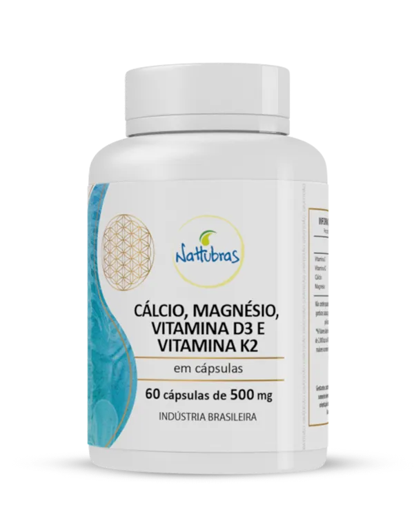 NATTUBRAS CALCIO, MAGNESIO, D3 E K2 60 CÁPSULAS DE 500MG